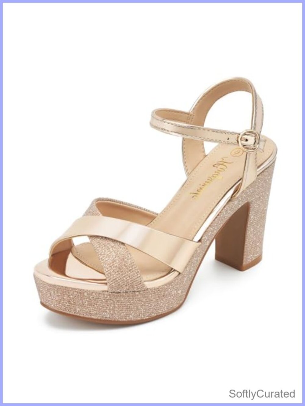 Platform Heeled Sandals Sparkly Chunky High Heels Ankle Strap